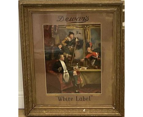 DEWAR'S; a White Label advertising poster, depicting a gentleman in a kilt seated drinking the whisky, with the military gent