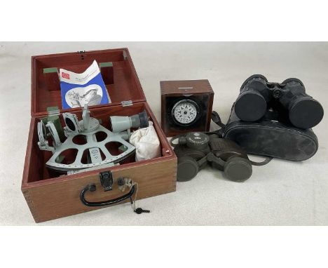 A late 20th century cased drum sextant, a pair of Tamaya 7x50 binoculars, cased, a pair of Steiner Commander II 7x50 binocula