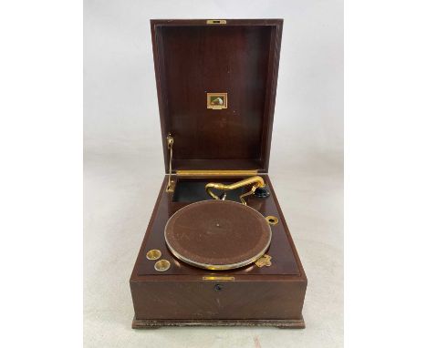 HIS MASTER'S VOICE (HMV); a mahogany gramophone, model 461, with its original gold plated fittings and soundbox, sold with ov