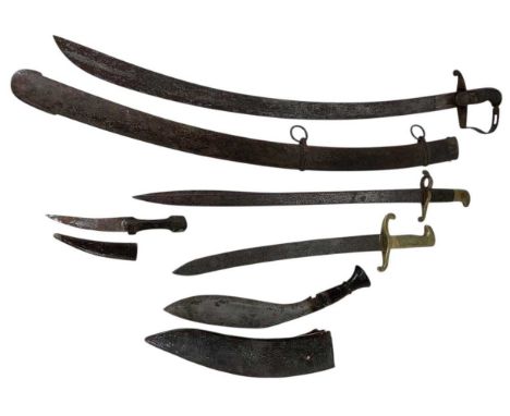A collection of various military swords and knives, to include a 1796 pattern heavy cavalry sword blade length 86 cm used by 
