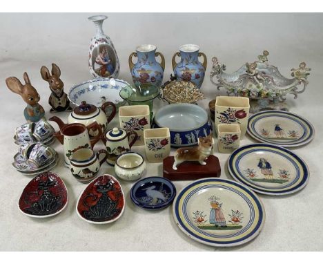 A quantity of ceramics, to include Torquay ware, Continental items, Pendelfin rabbits, etc.