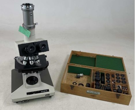 OLYMPUS; a BH2 binocular electronic microscope, height 56cm, with a cased set of accessories
