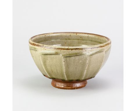 RICHARD BATTERHAM (1936-2021); a stoneware cut sided bowl covered in green ash and kaki glaze, diameter 18cm. (D)Provenance: 