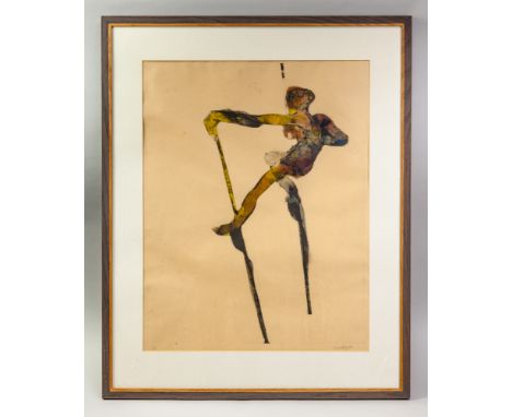MAXWELL DOIG (born 1966); 'Stiltman', a signed and dated limited edition print, 1987, edition 1/3, 64 x 49cm, framed and glaz