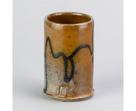 REGINE SCHONEMANN for Keramik Mecklenburger Vogel; a salt glazed beaker, impressed mark and pottery label, height 9cm. (D)Add