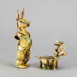 VIDA BEWLEY (born 1951); 'The Ousel-Cock' and 'Good Master Cob-Web', two earthenware sculptures of