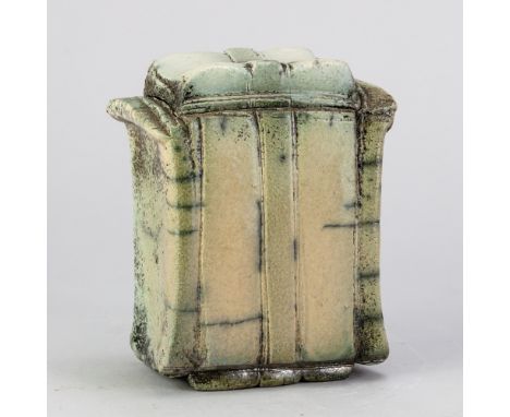 CHRISTINE FABRE (born 1951); a raku caddy covered in pale turquoise glaze, impressed CF mark, height 14.5cm. (D)Provenance: P
