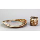 BEN BRIERLEY (born 1964); a wood fired stoneware platter partially covered in streaky white, pink