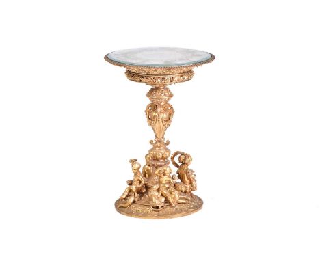 A fine and unusual fire gilt cast bronze circular centre table, 19th century probably by Elkington & Co, in the renaissance s