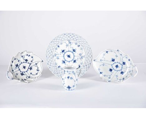 Four items of Royal Copenhagen porcelain, lot consists of No 459 blue &amp; white fluted small pitcher/jug, No 144 fluted blu