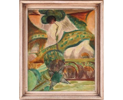 Henri Le Fauconnier (1881-1946) French, abstract landscape, oil on canvas, signed and dated 1913, 59.5 cm x 49 cm in a wooden