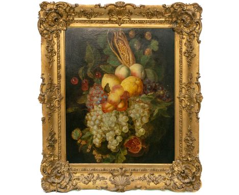 Follower of Raphael Peale (1774-1825), a still life study of fruit and grapes, oil on canvas, monogram to lower right corner,