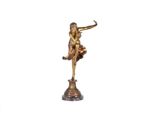 Claire Jeanne Roberte Colinet (1880 - 1950) 'Hindu Dancer', patinated bronze figure, circa 1930, signed by the foot and struc