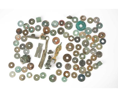 A collection of Chinese coins, Warring States - Song Dynasty, to include a knife and spade example, approximately 81 coins, m