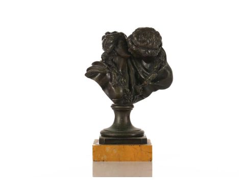 After Jean-Antoine Houdon (1741-1828), 'Le Baiser Donné' (The Kiss Bestowed], a 19th-century patinated bronze figure group, o