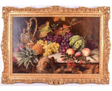 Ada Margetts (19th century), 'His Master's Fruits', still life oil on canvas, signed and dated 1861, 49 cm x 73 cm in a gilt 