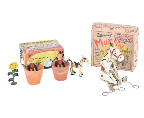 Sacul Playthings Ltd 'Bill and Ben The Flowerpot Men', with Little Weed and two terracotta flowerpots, with original box (top