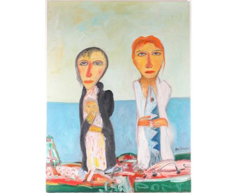 John Bellany (1942-2013), Untitled, abstract portrait of two women, acrylic on canvas, signed to lower right corner, 102 cm x