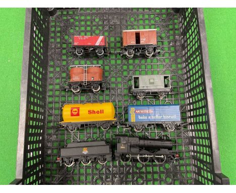 An 00 gauge Goods Train comprising Bachmann Collett 0-6-0 in BR Black, five wagons by Hornby and a Bachmann Brake Van, locomo