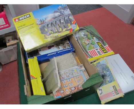 A quantity of HO scale building and scenic kits with a European theme by Faller, Noch and others, many in original boxes.