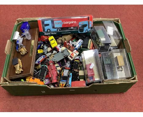 A Quantity of Diecast Model Vehicles by Corgi, Lledo, Mattel, Matchbox and other. Mostly playworn and unboxed. (One Box).