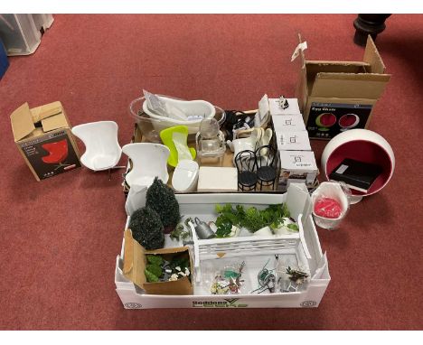 A Quantity Of Dolls House Furniture, Accessories, Gardenware, etc. To Include ZYTOYS modernist egg chair, swivel chair, floor