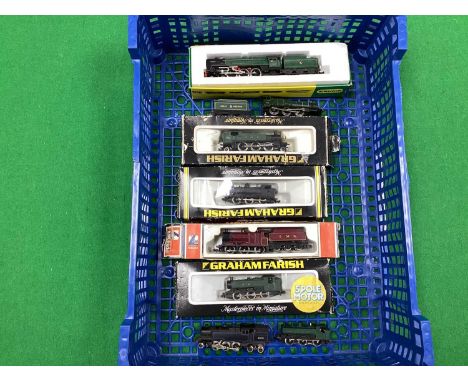 Eight N gauge British steam locomotives including boxed Minitrix Britannia, three boxed Graham Farish GWR tank engines, a Lim