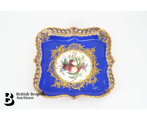 An 18th century Sevres/Vincennes factory reticulated tray (Plateau Carre Corbeille a Jour), designed by Jean-Claude du Plessi