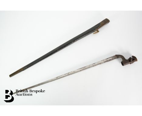 Enfield rifle bayonet, marked WD broad arrow and E over 7, with original scabbard, marked LD broad arrow, crown BR 82 E14, ap