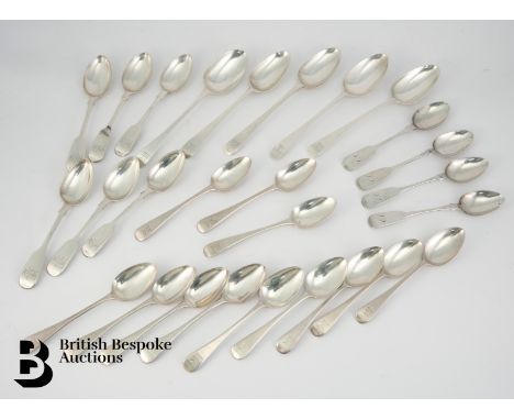 Collection of silver flatware, including three teaspoons, London dated 1802, mm Christopher &amp; T.W Barker, nine silver tea