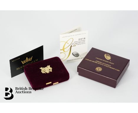 2019 United States Mint American Eagle gold 10 dollar 1/4 Ounce Proof coin, 8.48 gms, 916.7 fineness, complete with certifica