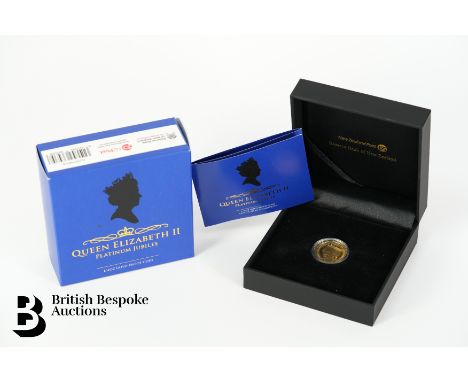 Queen Elizabeth II Platinum Jubilee 1/4oz 24ct gold proof New Zealand two dollar coin in New Zealand Post original box with c