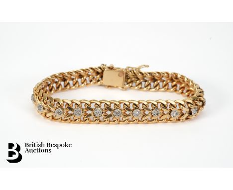 Near East 18ct yellow gold diamond fancy link bracelet, set with twenty two 8-cut dias, total 77 pts, 190 in length x 12 mm, 
