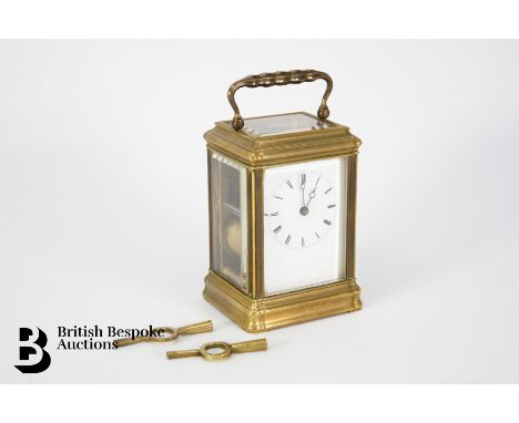 French brass carriage clock, white unmarked enamel face with Roman dial, 8-day Leroy & Fils movement nr 7167, striking to a b