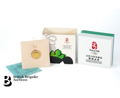 22ct proof Beijing Olympic 2008 gold medallion, 1 gms, limited edition nr 222975, in a gold plated cover and in the original 