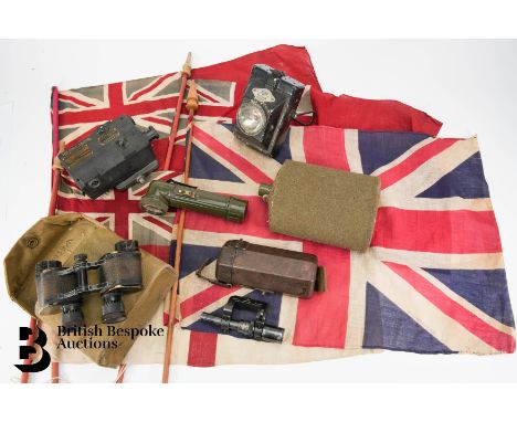 WWII Militaria including an American military issue Bausch & Lomb field binoculars, (lens are not clean), military issue torc