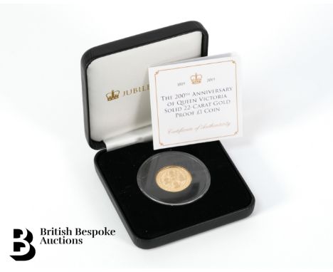 Queen Elizabeth II The 200th Anniversary of Queen Victoria 22ct gold proof &pound;1 coin, approx. 8gms, as issued by Jubilee 