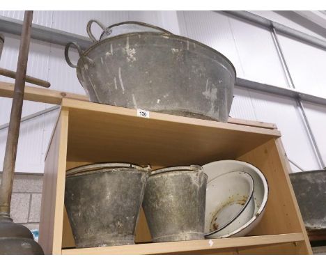 A quantity of galvanised baths/buckets &amp; enamel bowls
