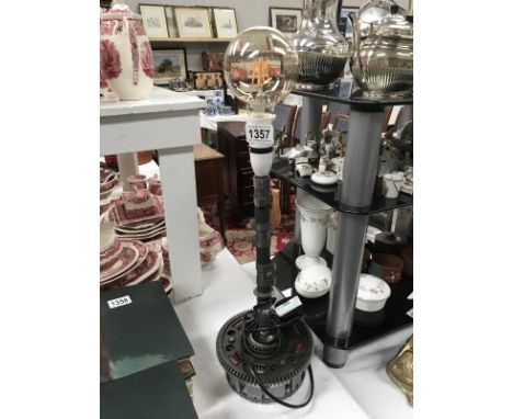A table lamp made from Yamaha crankshaft &amp; gearbox casing