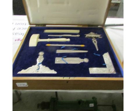 A superb cased set of Hall Marked silver Masonic working tools, Hall marked London 1934, Toye &amp; Co.,