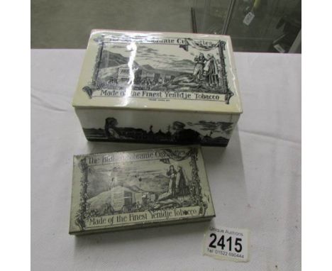 A ceramic cigarette box and a cigarette tin for Balkan Sobranie cigarettes.