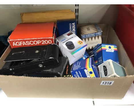 A quantity of camera related accessories plus 2 vinatge cameras A/F