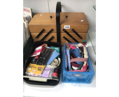 A sewing box &amp; contents &amp; a plastic box of sewing tools