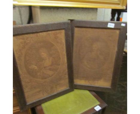 A pair of oak framed Victorian portrait tapestries.