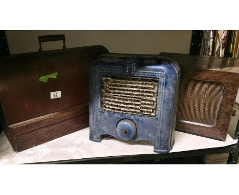 A sewing machine, an electric fire and a vintage speaker, a/f.