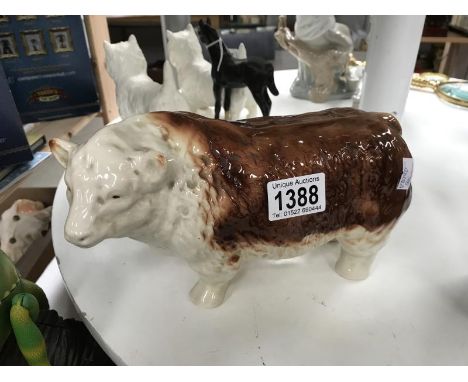 A butchers shop window ceramic bull