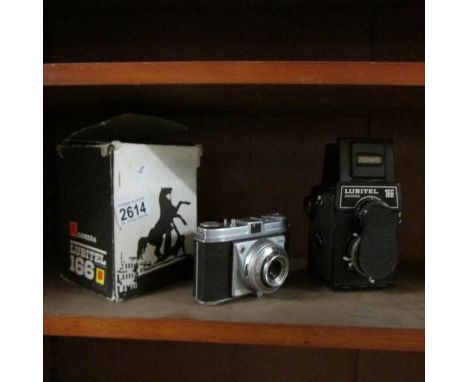 A Lubitel 166 Universal camera and a Kodak Retinette camera.