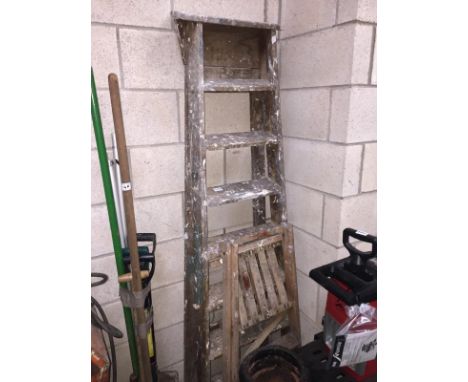 A set of wooden step ladders &amp; a small set of wooden steps