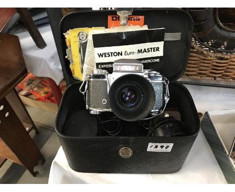 An Exacta camera, pancolour F2 lens auto teleplus converter waist level viewer &amp; Weston exposure meter