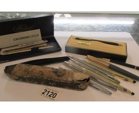 A collection of fountain pens including Caran D'Ache Madison Cross, Shaeffer sterling silver, Parker etc (11 pens in total) a
